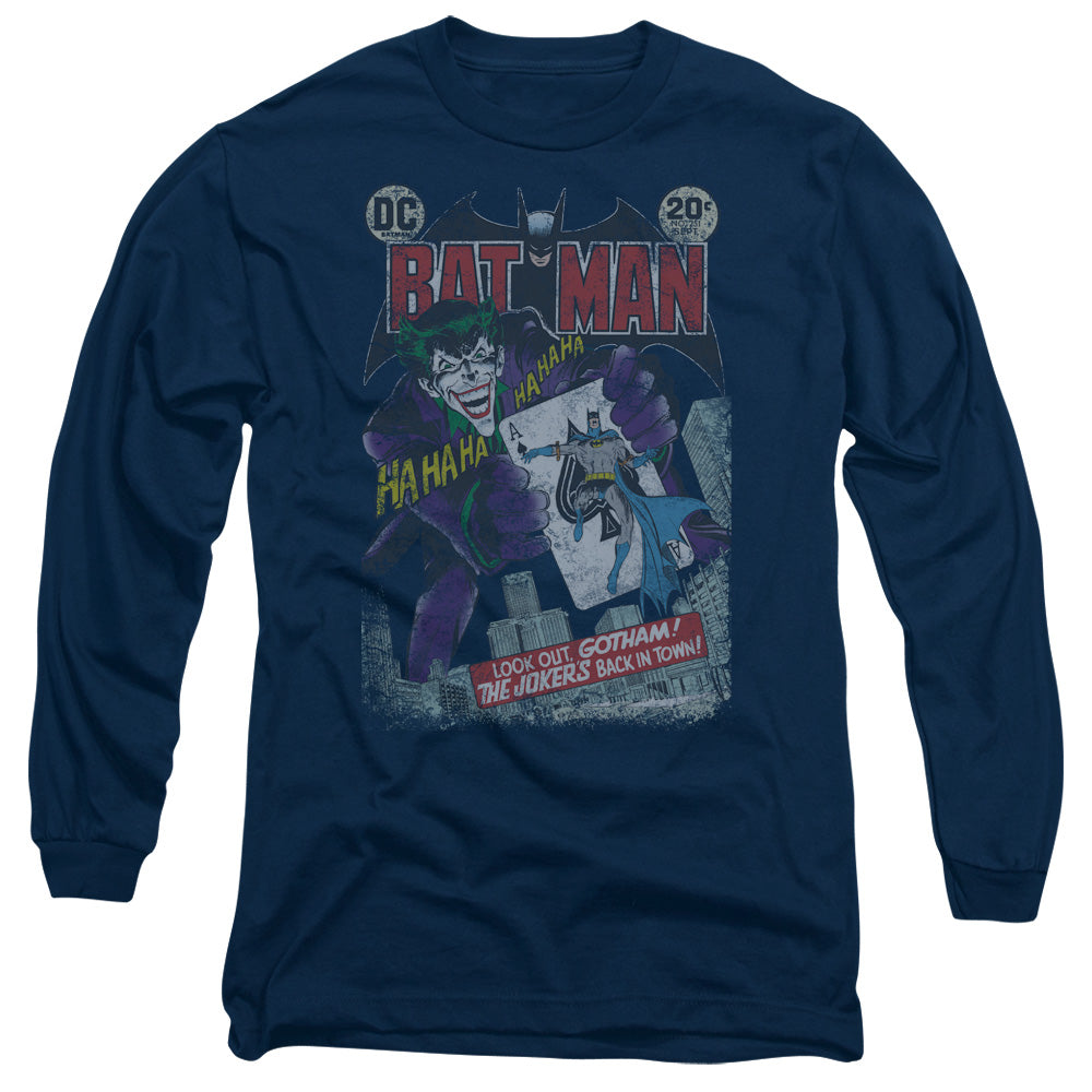 AN OFFCIALLY LICENSED BATMAN #251 DISTRESSED MEN'S LONG SLEEVE T-SHIRT NAVY