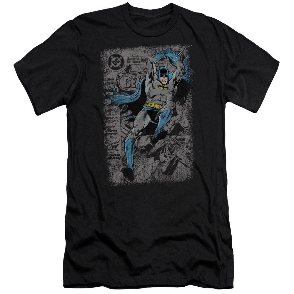 AN OFFCIALLY LICENSED BATMAN DETECTIVE #487 DISTRESS MEN'S PREMIUM SLIM FIT T-SHIRT BLACK