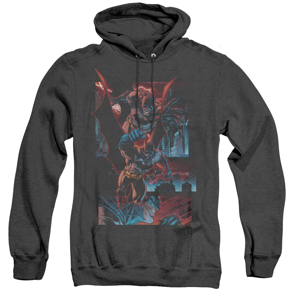 AN OFFCIALLY LICENSED BATMAN DARK KNIGHT PANELS ADULT UNISEX HEATHER PULLOVER HOODIE BLACK