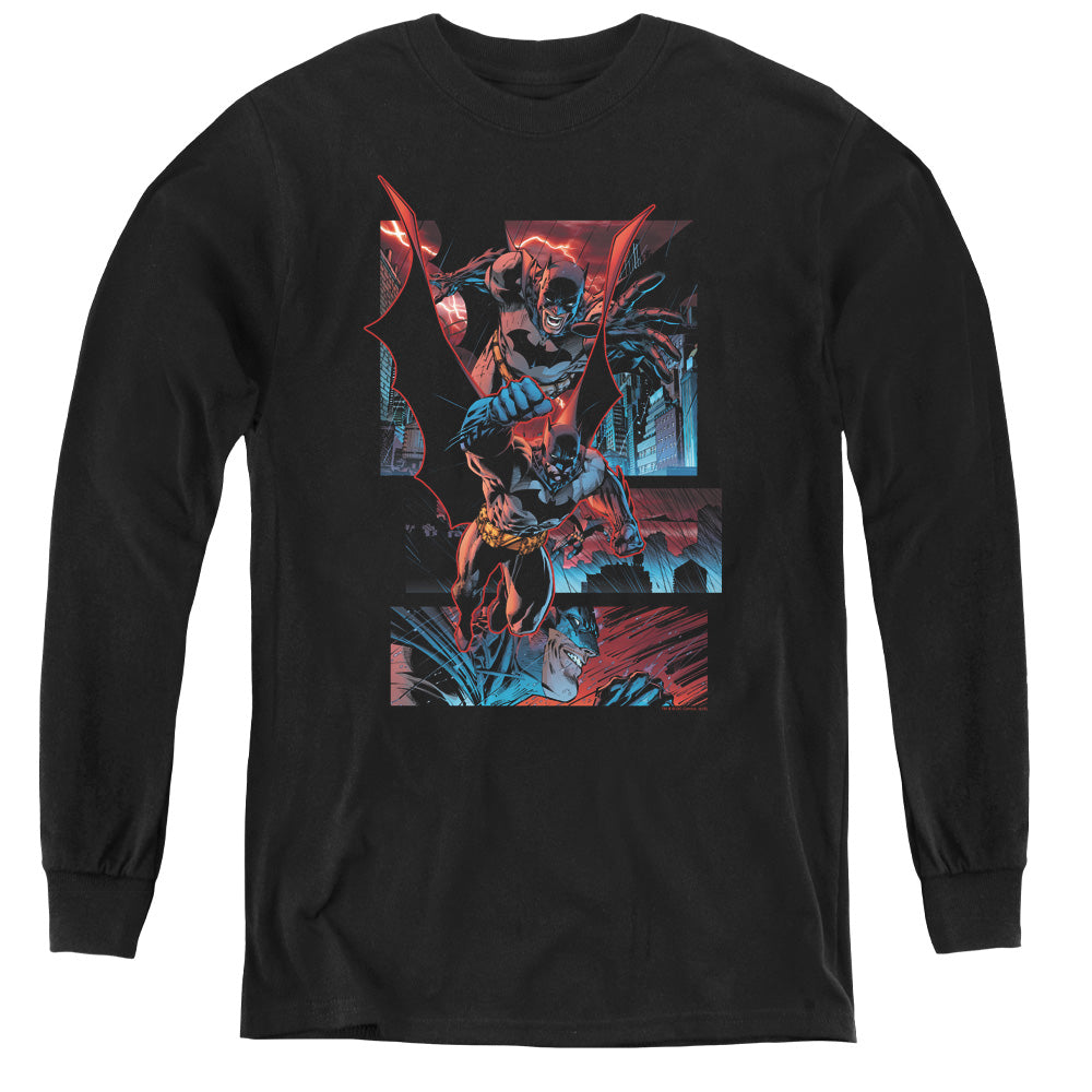 AN OFFCIALLY LICENSED BATMAN DARK KNIGHT PANELS YOUTH LONG SLEEVE T-SHIRT BLACK