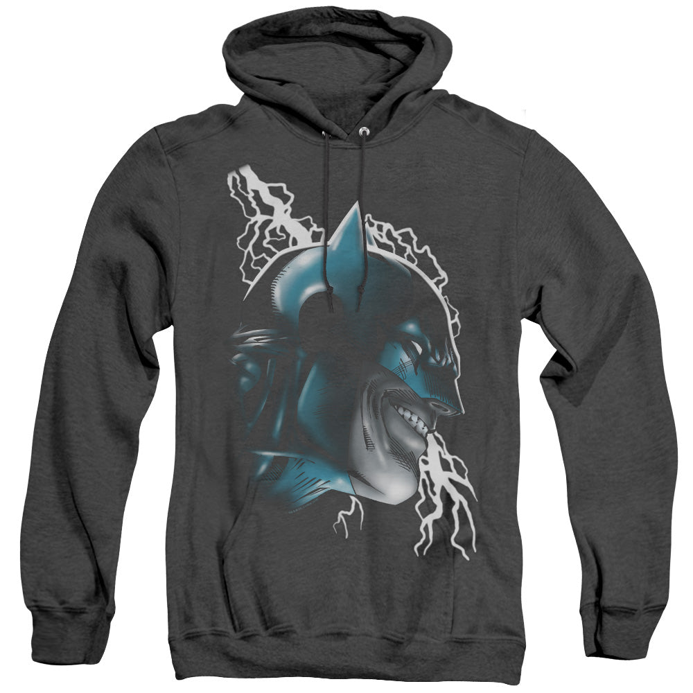 AN OFFCIALLY LICENSED BATMAN CRAZY GRIN ADULT UNISEX HEATHER PULLOVER HOODIE BLACK