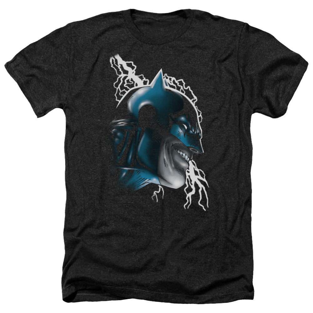 AN OFFCIALLY LICENSED BATMAN CRAZY GRIN MEN'S HEATHER T-SHIRT CHARCOAL