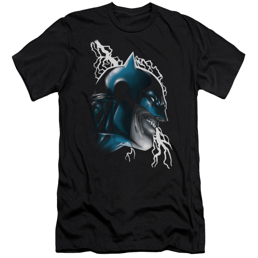 AN OFFCIALLY LICENSED BATMAN CRAZY GRIN MEN'S PREMIUM SLIM FIT T-SHIRT BLACK