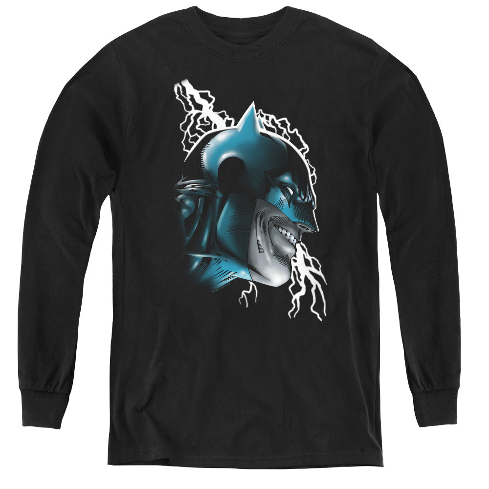 AN OFFCIALLY LICENSED BATMAN CRAZY GRIN YOUTH LONG SLEEVE T-SHIRT BLACK