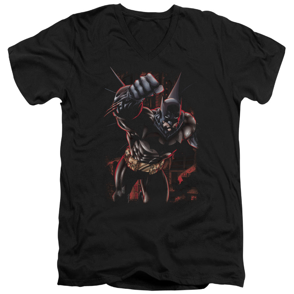 AN OFFCIALLY LICENSED BATMAN CRIMSON KNIGHT MEN'S V-NECK T-SHIRT BLACK