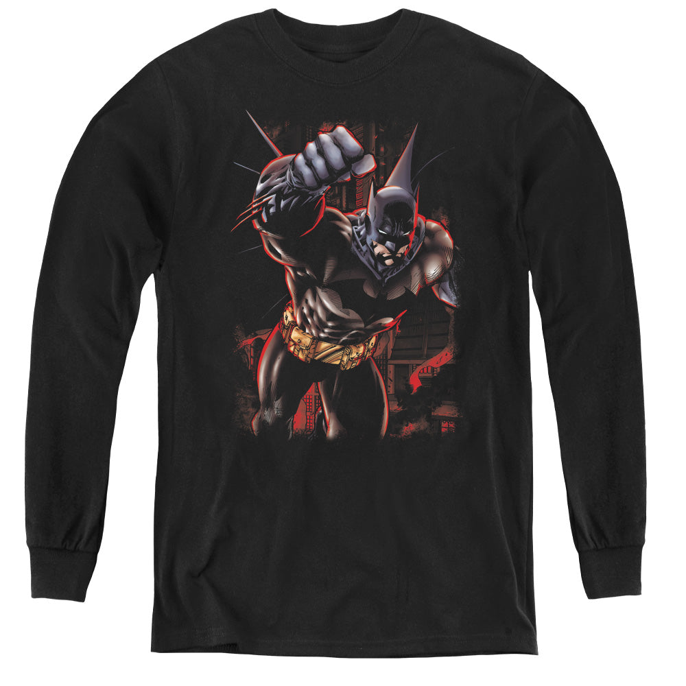 AN OFFCIALLY LICENSED BATMAN CRIMSON KNIGHT YOUTH LONG SLEEVE T-SHIRT BLACK