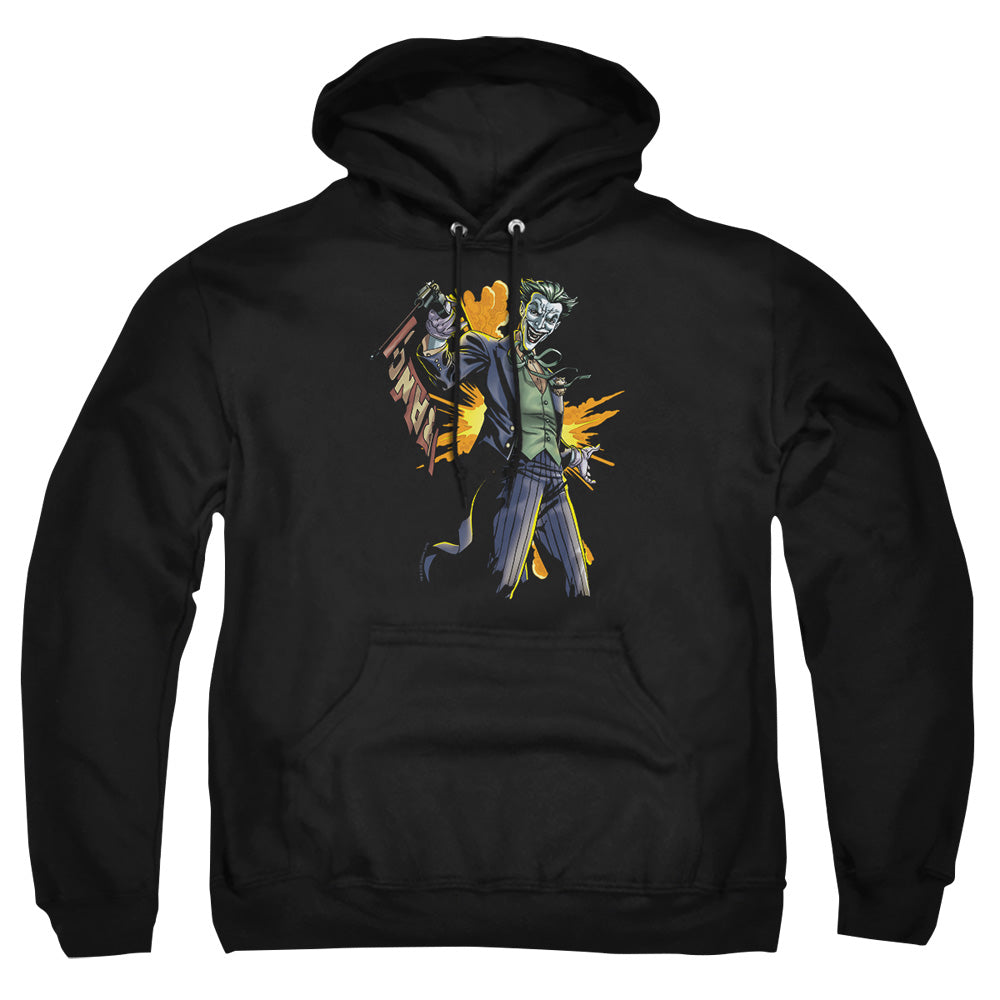 AN OFFCIALLY LICENSED BATMAN JOKER BANG ADULT UNISEX PULLOVER HOODIE BLACK