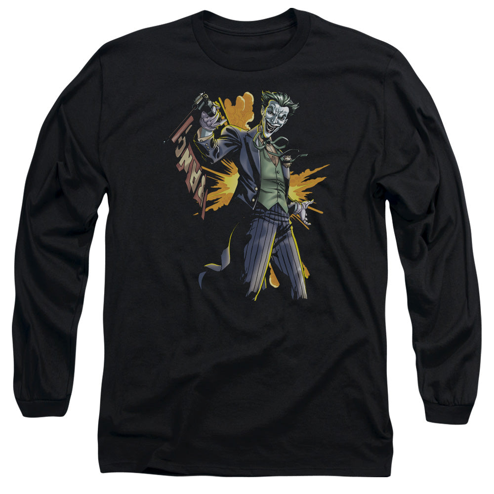 AN OFFCIALLY LICENSED BATMAN JOKER BANG MEN'S LONG SLEEVE T-SHIRT BLACK