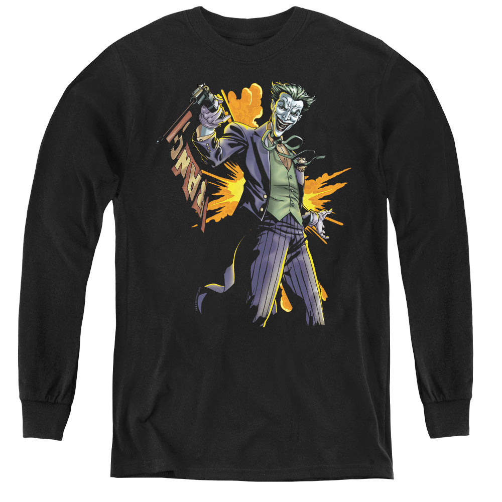 AN OFFCIALLY LICENSED BATMAN JOKER BANG YOUTH LONG SLEEVE T-SHIRT BLACK