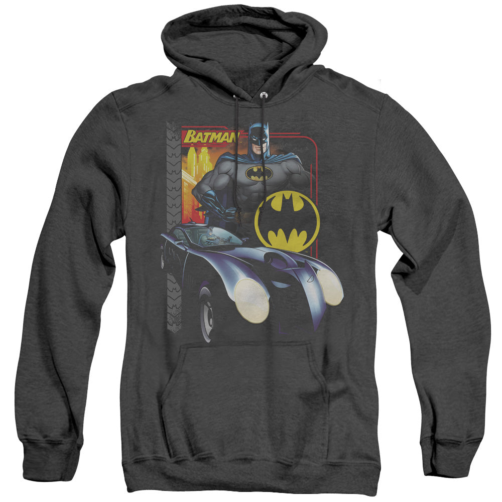 AN OFFCIALLY LICENSED BATMAN BAT RACING ADULT UNISEX HEATHER PULLOVER HOODIE BLACK
