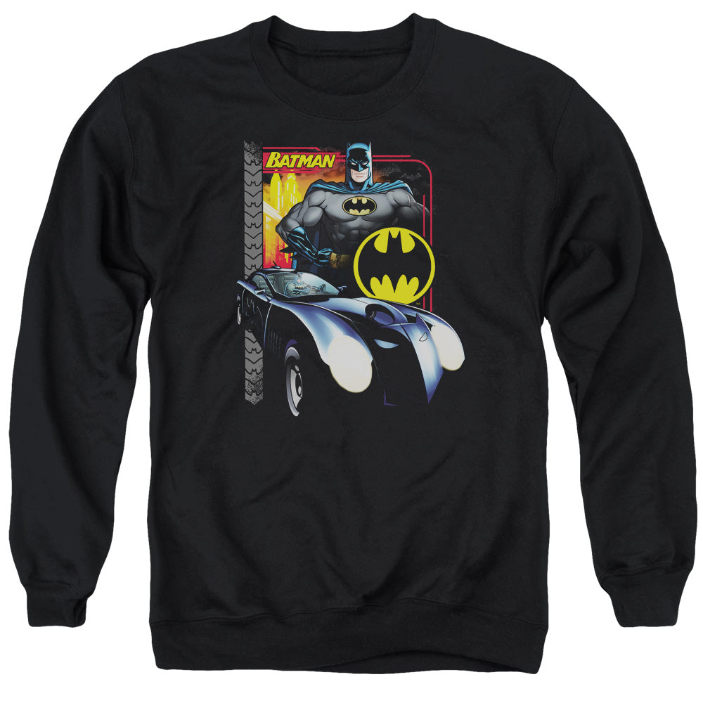 AN OFFCIALLY LICENSED BATMAN BAT RACING ADULT UNISEX CREWNECK SWEATSHIRT BLACK