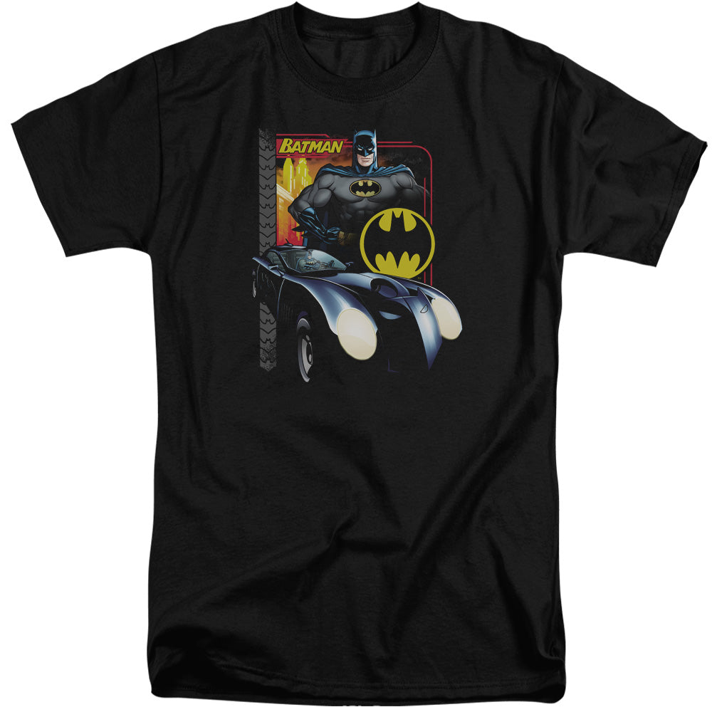 AN OFFCIALLY LICENSED BATMAN BAT RACING MEN'S TALL FIT T-SHIRT BLACK