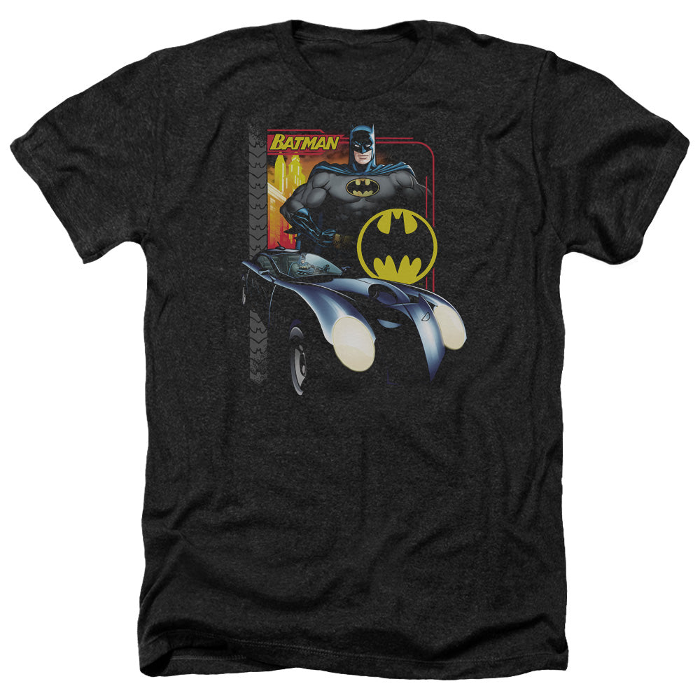 AN OFFCIALLY LICENSED BATMAN BAT RACING MEN'S HEATHER T-SHIRT CHARCOAL