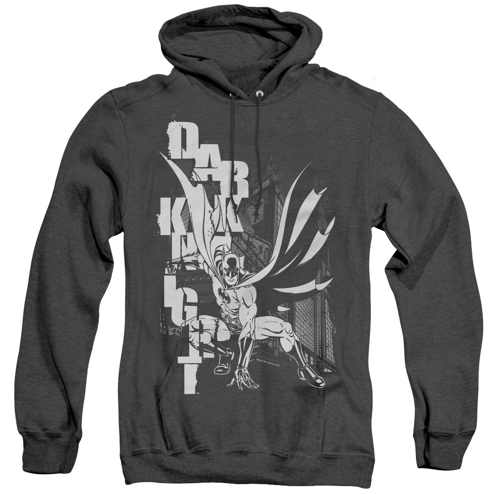 AN OFFCIALLY LICENSED BATMAN VERTICAL LETTERS ADULT UNISEX HEATHER PULLOVER HOODIE BLACK