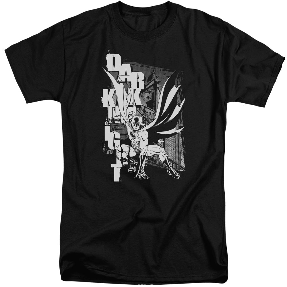 AN OFFCIALLY LICENSED BATMAN VERTICAL LETTERS MEN'S TALL FIT T-SHIRT BLACK
