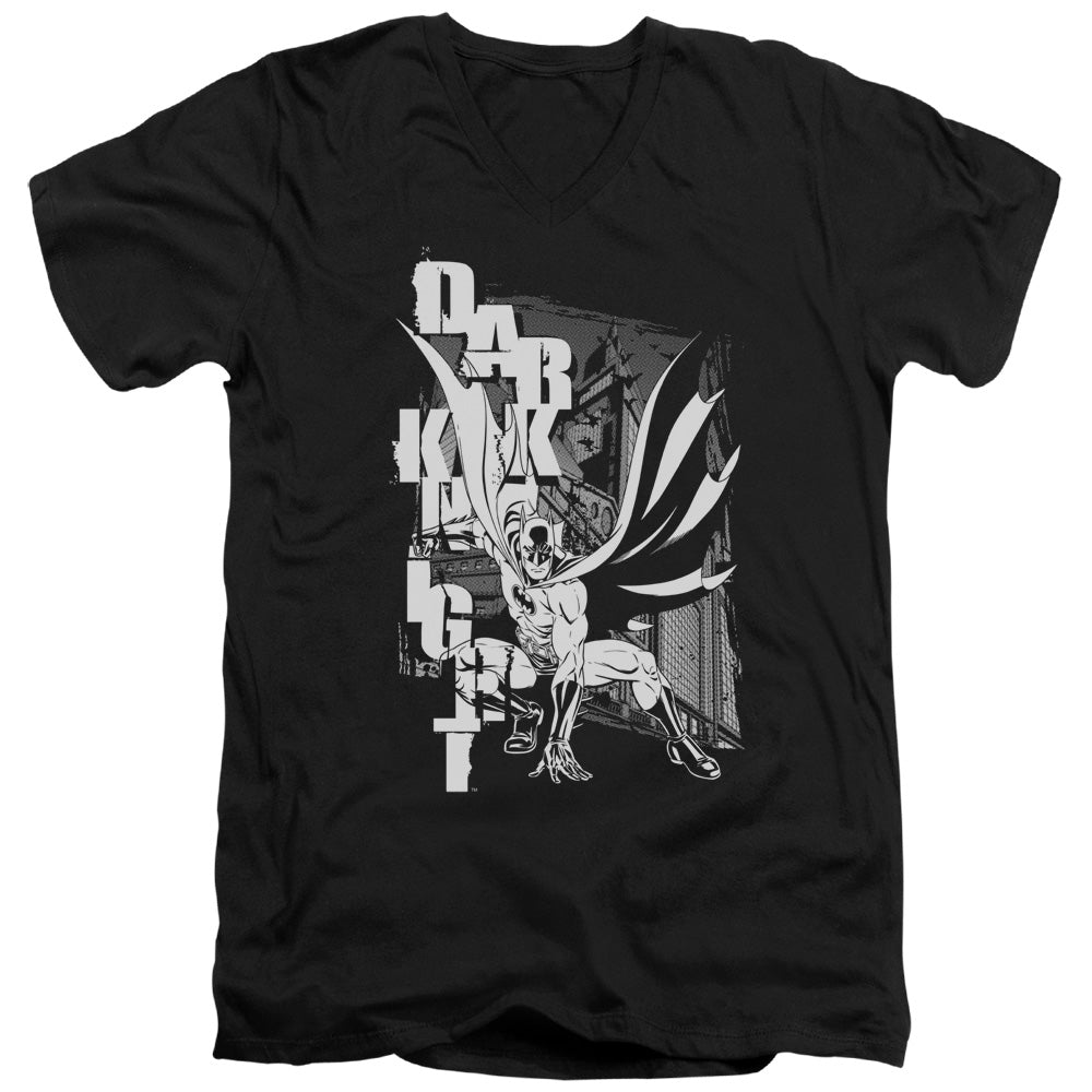 AN OFFCIALLY LICENSED BATMAN VERTICAL LETTERS MEN'S V-NECK T-SHIRT BLACK