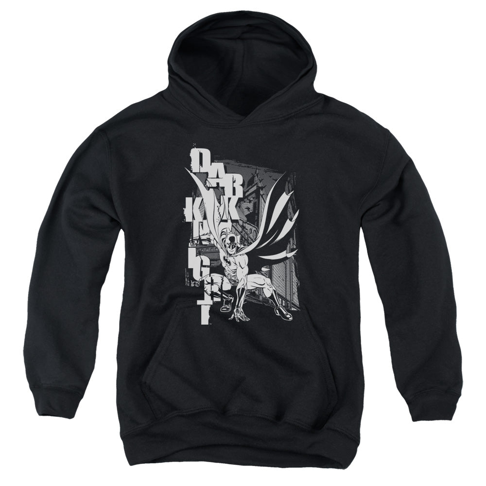 AN OFFCIALLY LICENSED BATMAN VERTICAL LETTERS YOUTH HOODIE BLACK