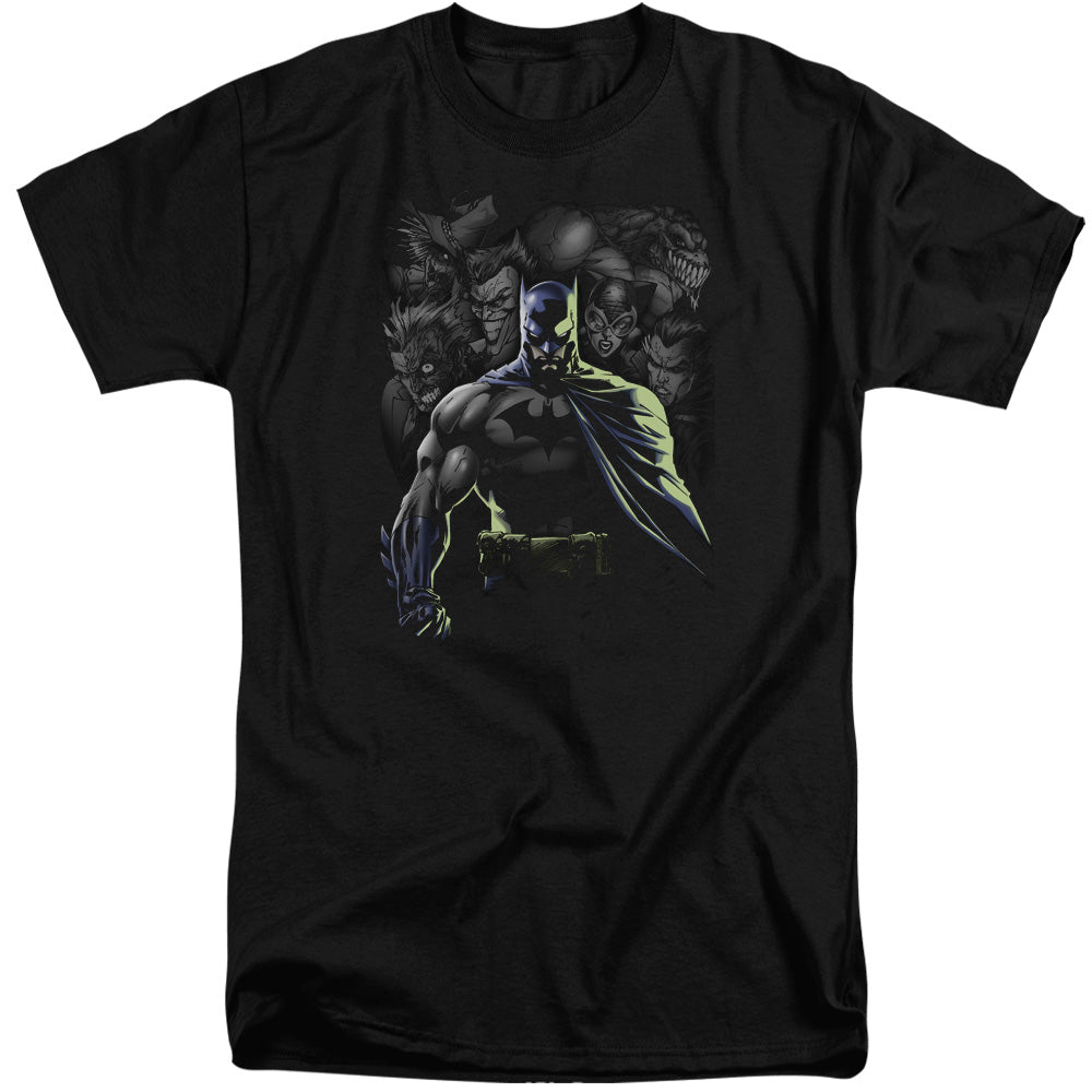 AN OFFCIALLY LICENSED BATMAN VILLAINS UNLEASHED MEN'S TALL FIT T-SHIRT BLACK