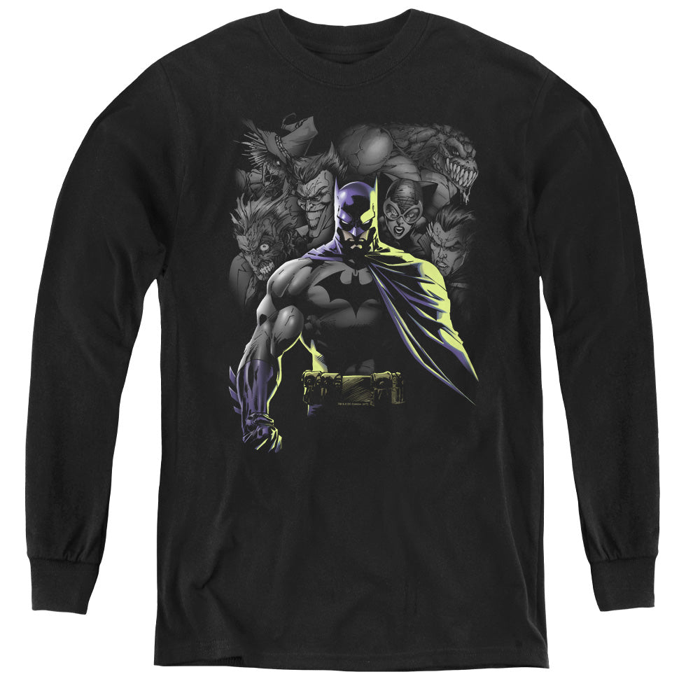 AN OFFCIALLY LICENSED BATMAN VILLAINS UNLEASHED YOUTH LONG SLEEVE T-SHIRT BLACK