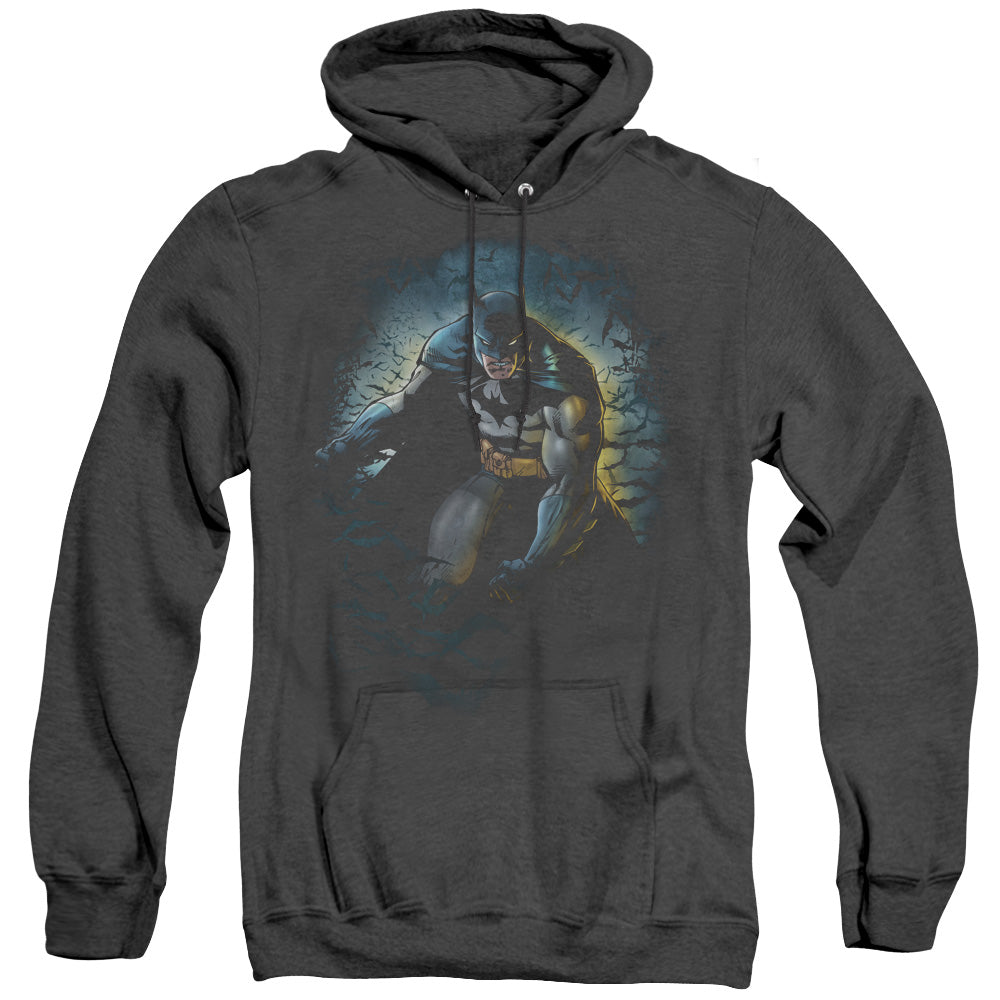 AN OFFCIALLY LICENSED BATMAN BAT CAVE ADULT UNISEX HEATHER PULLOVER HOODIE BLACK