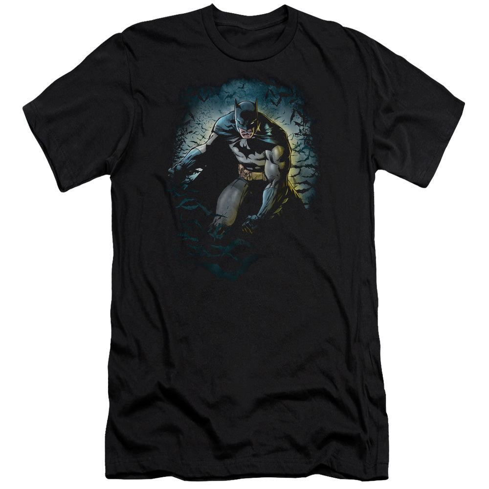 AN OFFCIALLY LICENSED BATMAN BAT CAVE MEN'S PREMIUM SLIM FIT T-SHIRT BLACK