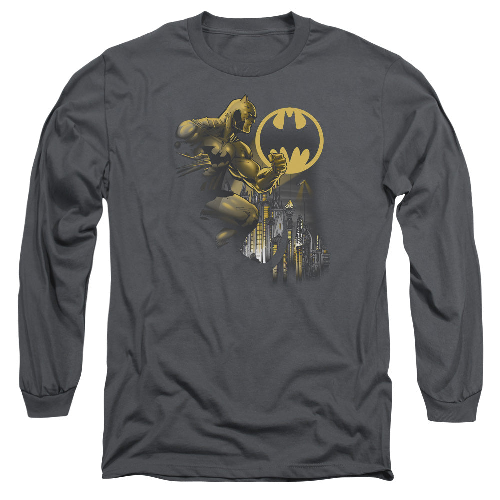 AN OFFCIALLY LICENSED BATMAN BAT SIGNAL MEN'S LONG SLEEVE T-SHIRT CHARCOAL
