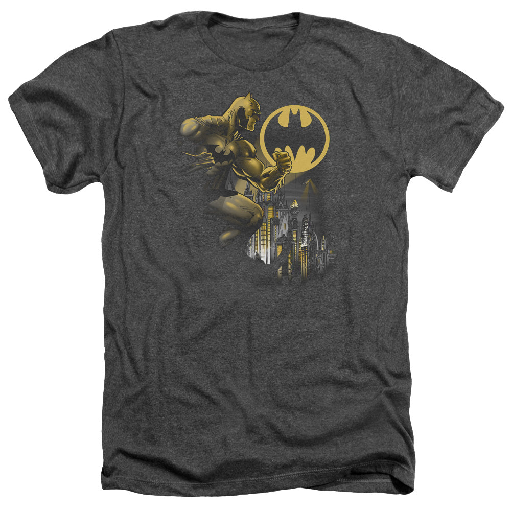 AN OFFCIALLY LICENSED BATMAN BAT SIGNAL MEN'S HEATHER T-SHIRT CHARCOAL