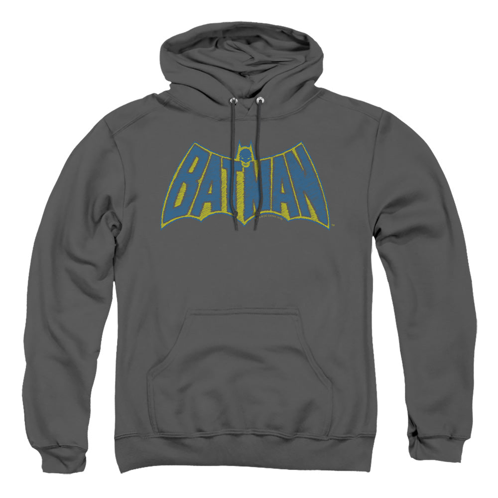 AN OFFCIALLY LICENSED BATMAN SKETCH LOGO ADULT UNISEX PULLOVER HOODIE CHARCOAL