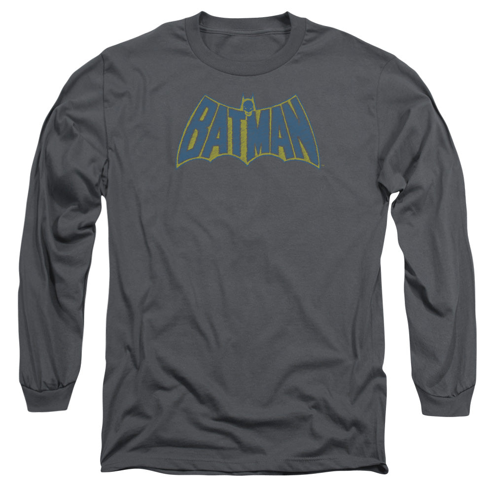AN OFFCIALLY LICENSED BATMAN SKETCH LOGO MEN'S LONG SLEEVE T-SHIRT CHARCOAL