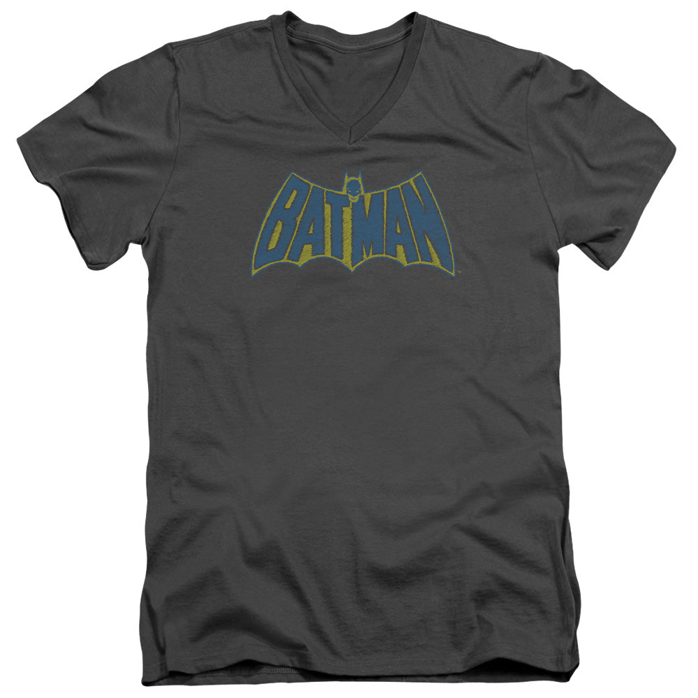 AN OFFCIALLY LICENSED BATMAN SKETCH LOGO MEN'S V-NECK T-SHIRT CHARCOAL