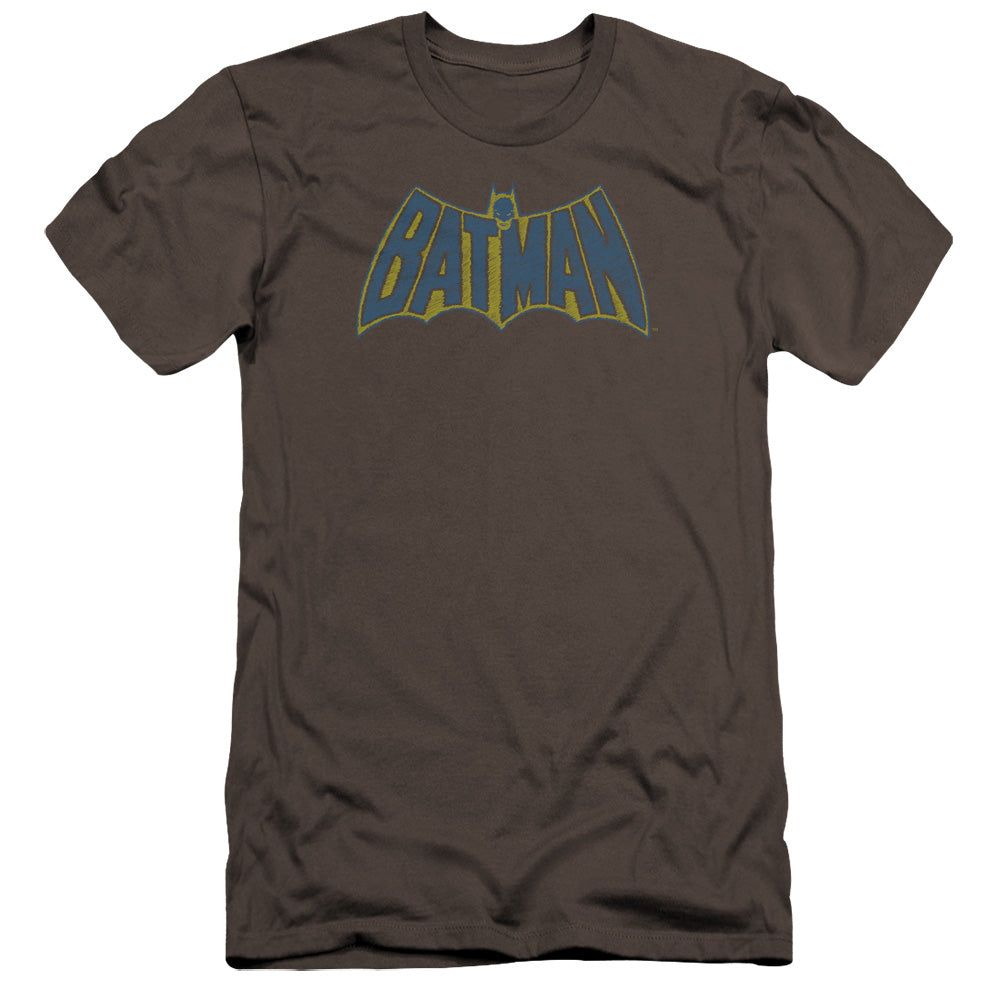 AN OFFCIALLY LICENSED BATMAN SKETCH LOGO MEN'S PREMIUM SLIM FIT T-SHIRT CHARCOAL