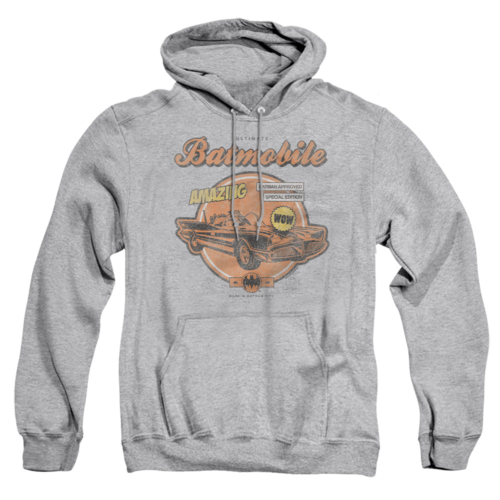 AN OFFCIALLY LICENSED BATMAN AMAZING BATMOBILE ADULT UNISEX PULLOVER HOODIE ATHLETIC HEATHER