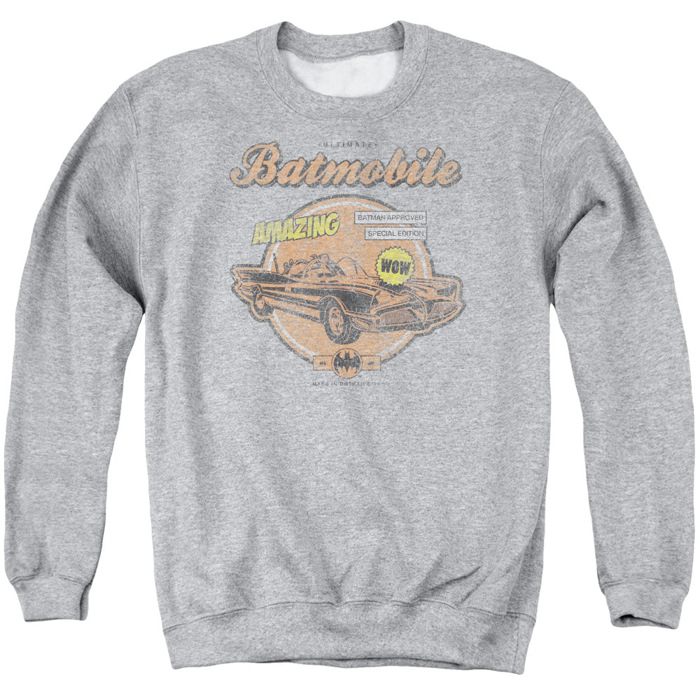 AN OFFCIALLY LICENSED BATMAN AMAZING BATMOBILE ADULT UNISEX CREWNECK SWEATSHIRT ATHLETIC HEATHER