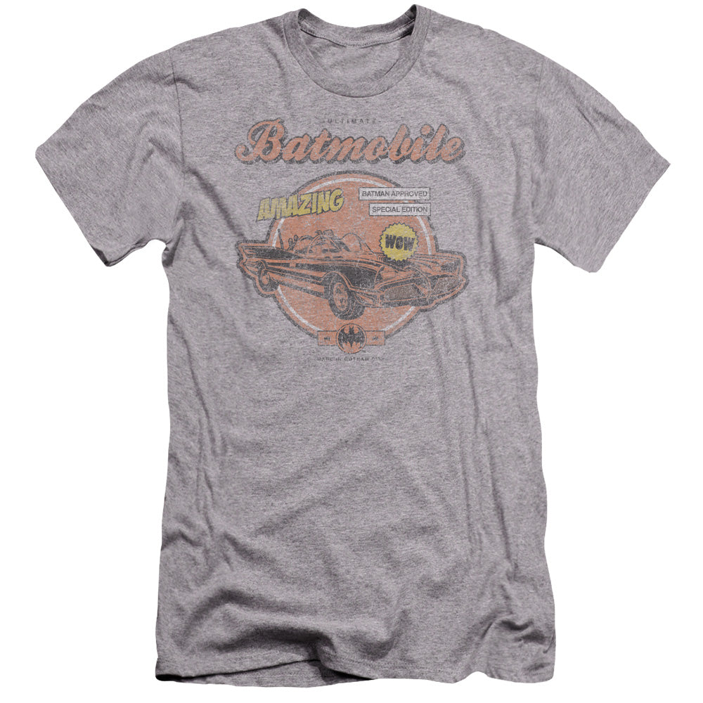 AN OFFCIALLY LICENSED BATMAN AMAZING BATMOBILE MEN'S PREMIUM SLIM FIT T-SHIRT ATHLETIC HEATHER