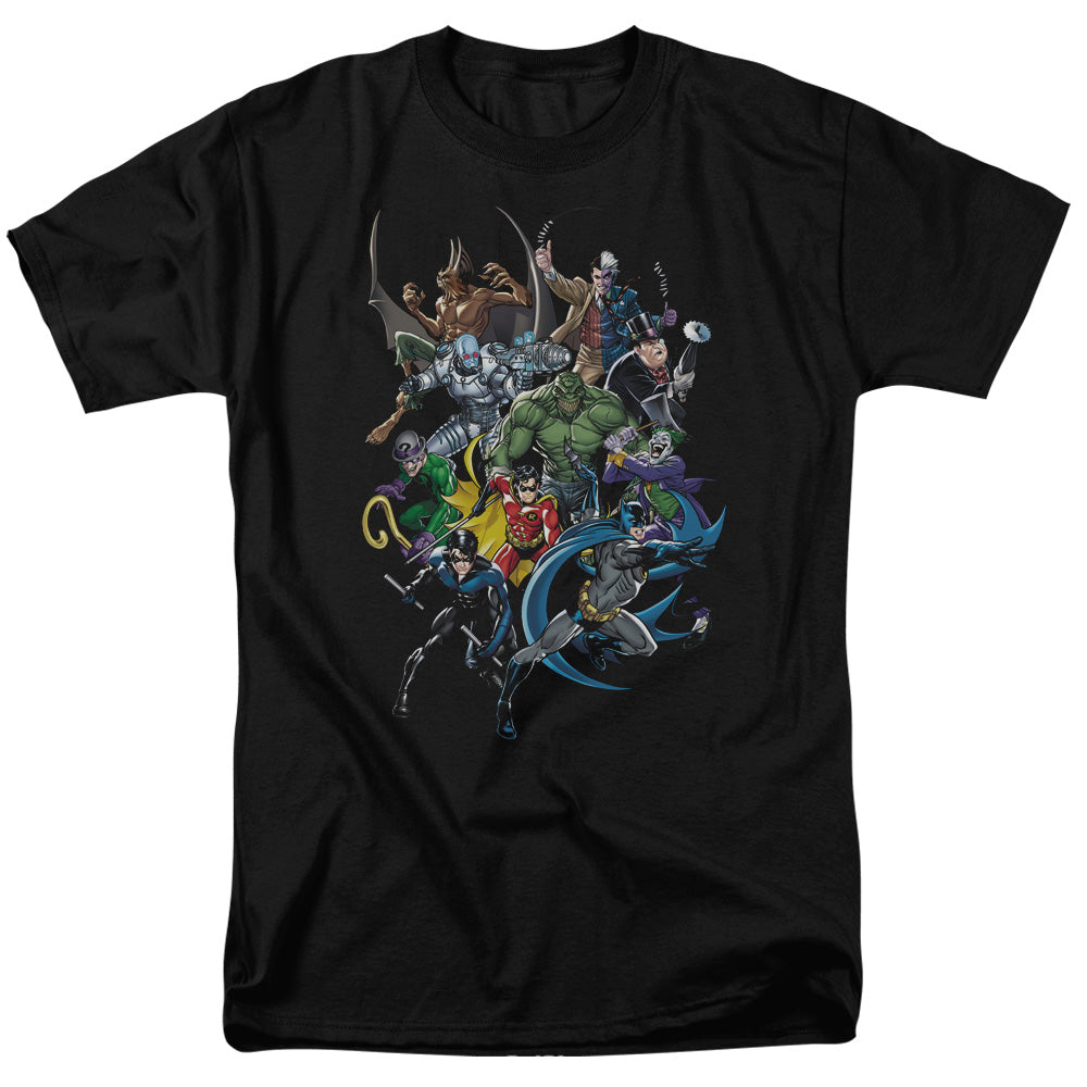 AN OFFCIALLY LICENSED BATMAN SAINTS AND PSYCHOS MEN'S REGULAR FIT T-SHIRT BLACK