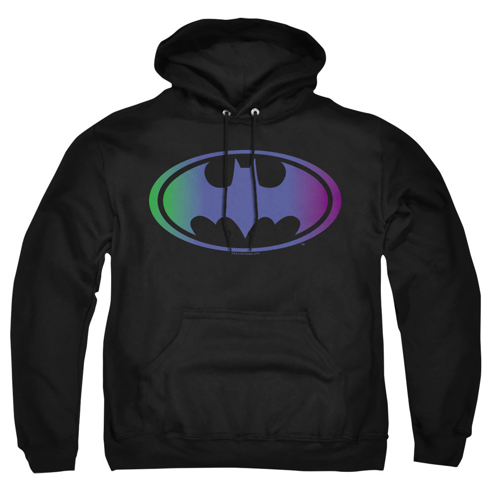 AN OFFCIALLY LICENSED BATMAN GRADIENT BAT LOGO ADULT UNISEX PULLOVER HOODIE BLACK