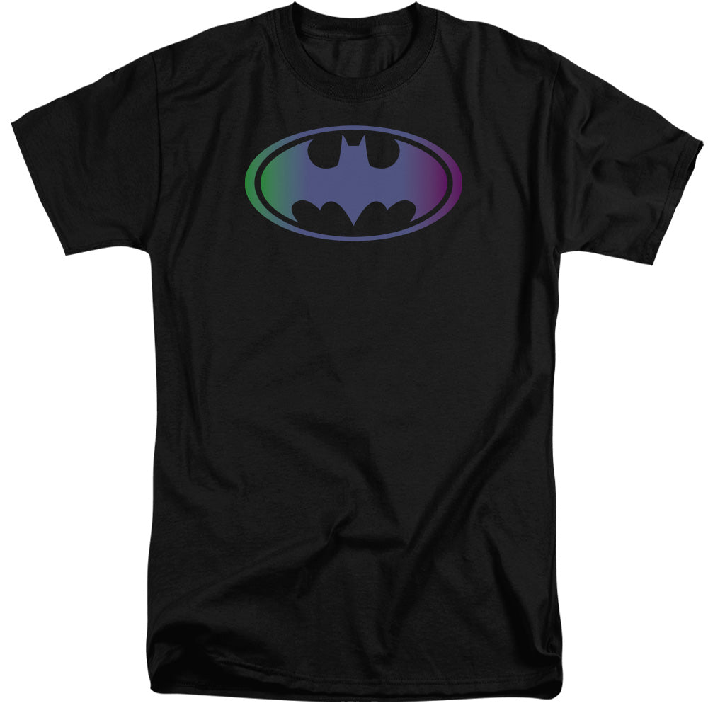 AN OFFCIALLY LICENSED BATMAN GRADIENT BAT LOGO MEN'S TALL FIT T-SHIRT BLACK