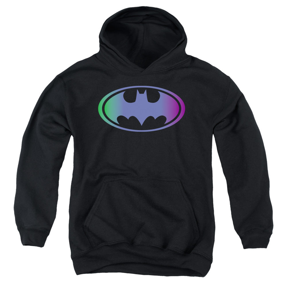 AN OFFCIALLY LICENSED BATMAN GRADIENT BAT LOGO YOUTH HOODIE BLACK