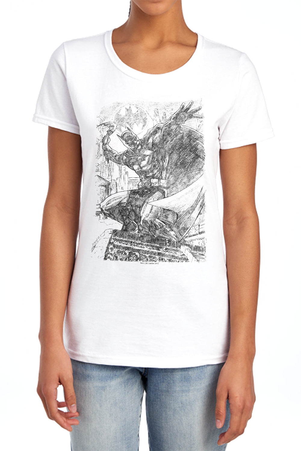 AN OFFCIALLY LICENSED BATMAN PENCIL BATARANG THROW WOMEN'S REGULAR FIT T-SHIRT WHITE
