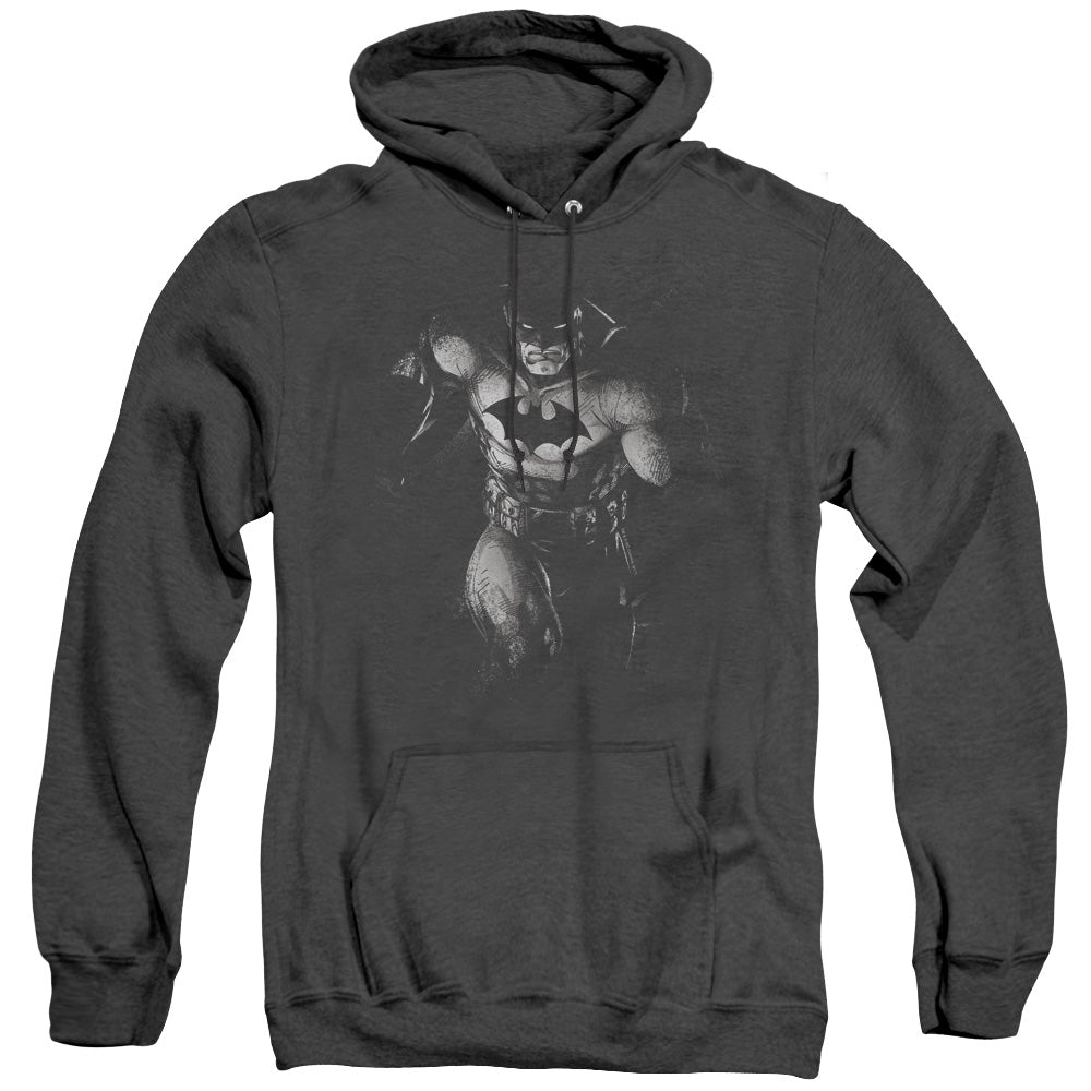 AN OFFCIALLY LICENSED BATMAN MATERIALIZED ADULT UNISEX HEATHER PULLOVER HOODIE BLACK