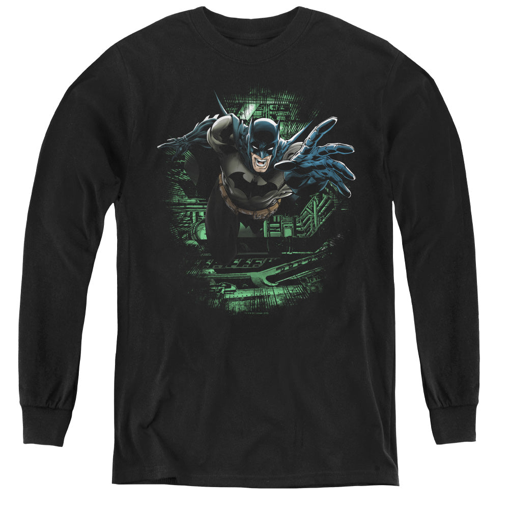 AN OFFCIALLY LICENSED BATMAN SURPRISE YOUTH LONG SLEEVE T-SHIRT BLACK