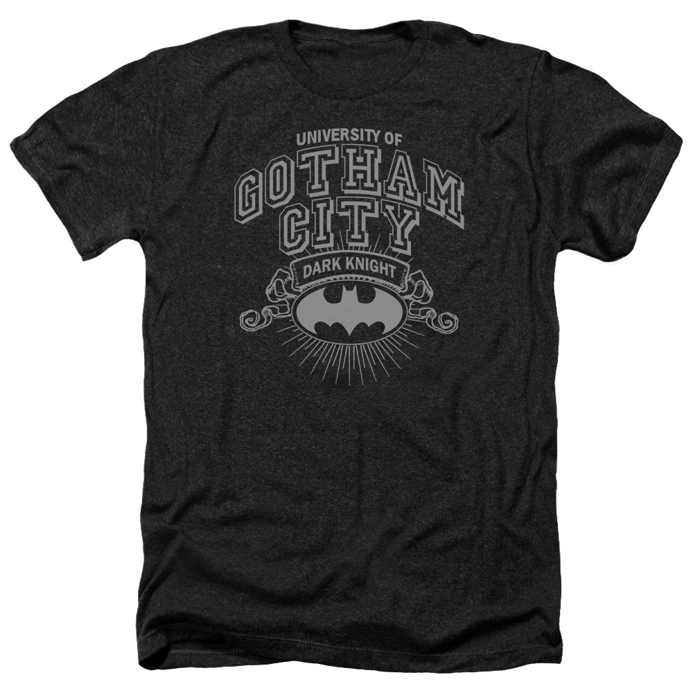 AN OFFCIALLY LICENSED BATMAN UNIVERSITY OF GOTHAM MEN'S HEATHER T-SHIRT CHARCOAL