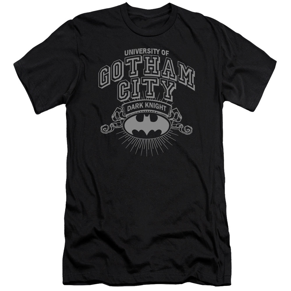 AN OFFCIALLY LICENSED BATMAN UNIVERSITY OF GOTHAM MEN'S PREMIUM SLIM FIT T-SHIRT BLACK