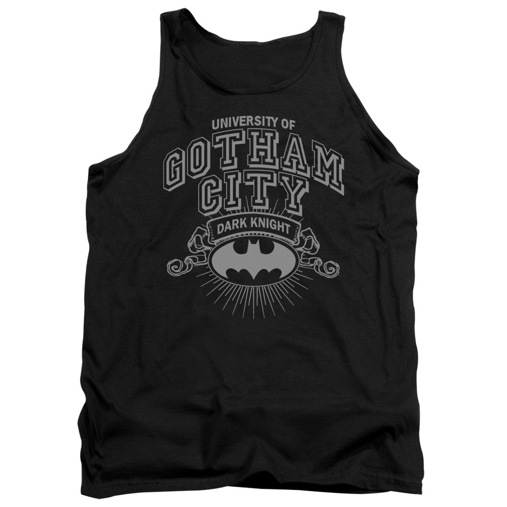 AN OFFCIALLY LICENSED BATMAN UNIVERSITY OF GOTHAM ADULT UNISEX TANK TOP BLACK