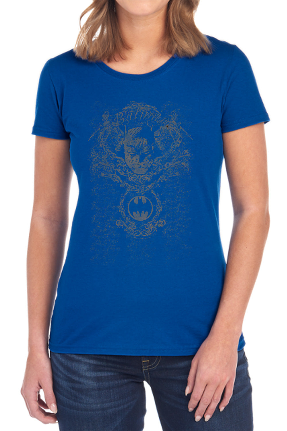 AN OFFCIALLY LICENSED BATMAN DARK KNIGHT HERALDRY WOMEN'S REGULAR FIT T-SHIRT BLACK