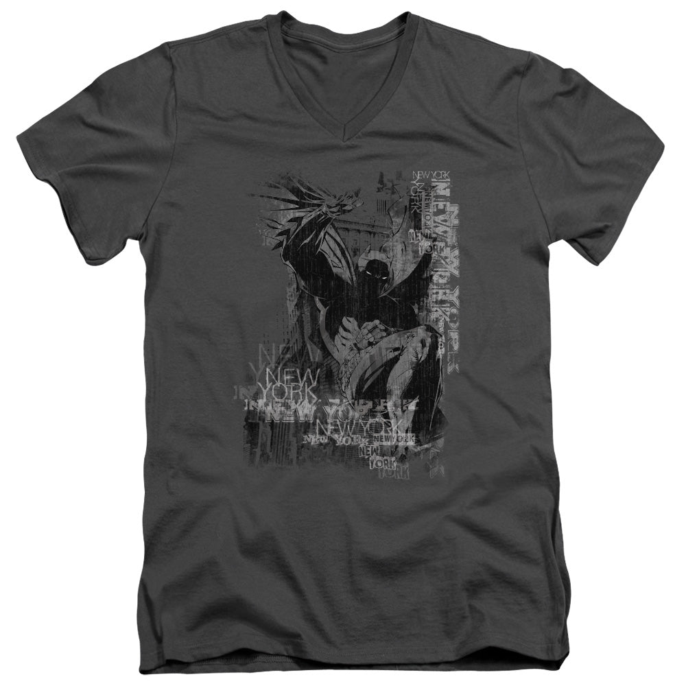 AN OFFCIALLY LICENSED BATMAN THE KNIGHT LIFE MEN'S V-NECK T-SHIRT CHARCOAL