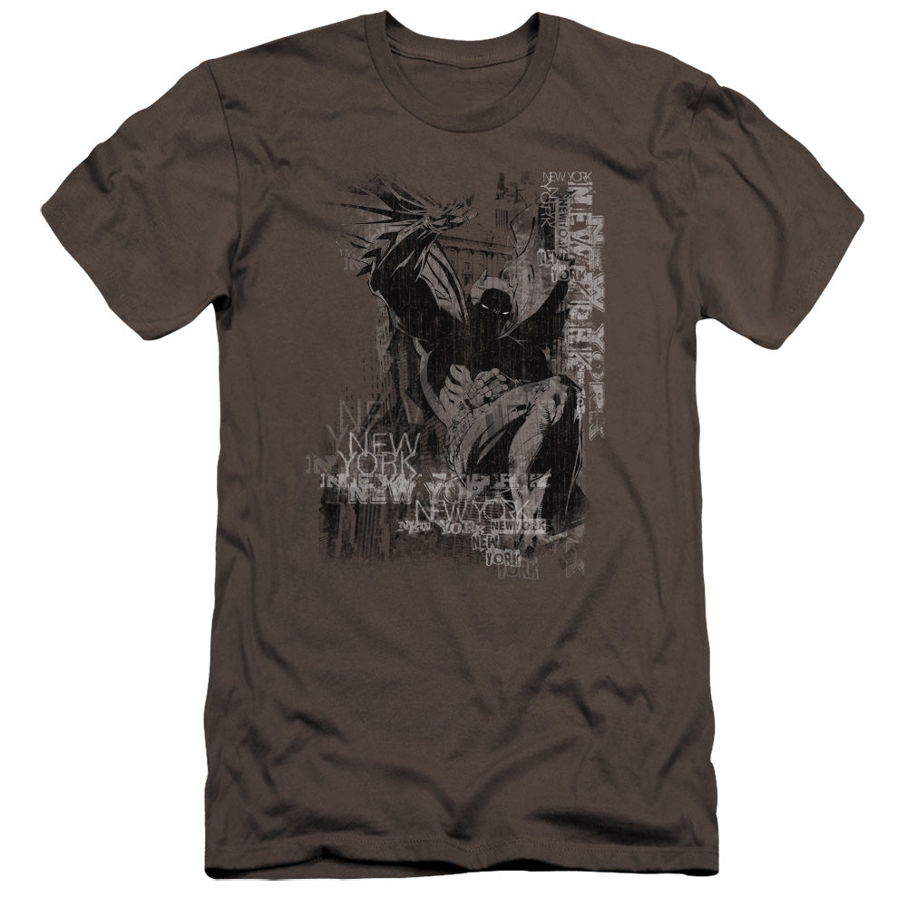 AN OFFCIALLY LICENSED BATMAN THE KNIGHT LIFE MEN'S PREMIUM SLIM FIT T-SHIRT CHARCOAL
