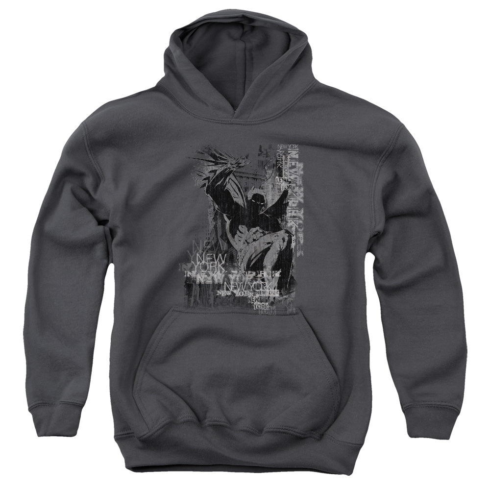 AN OFFCIALLY LICENSED BATMAN THE KNIGHT LIFE YOUTH HOODIE CHARCOAL