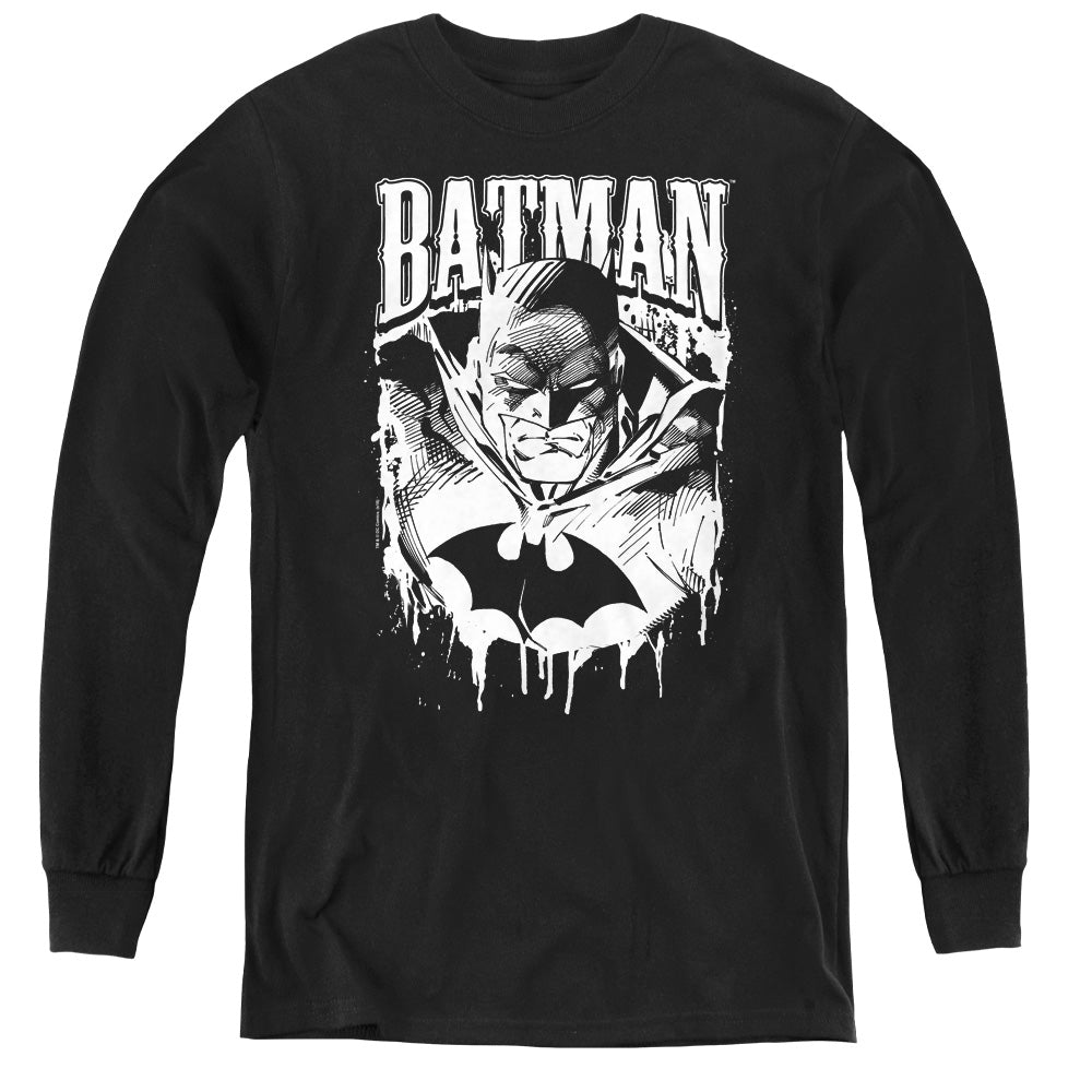 AN OFFCIALLY LICENSED BATMAN BAT METAL YOUTH LONG SLEEVE T-SHIRT BLACK