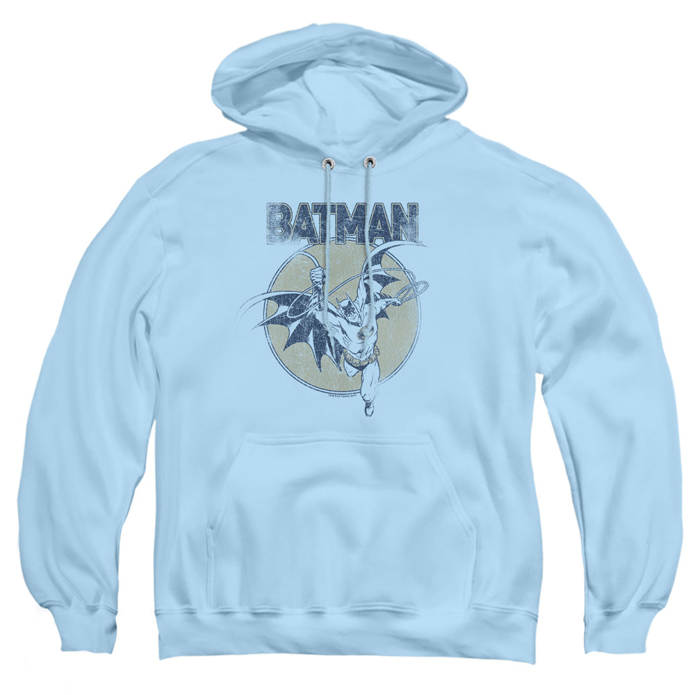 AN OFFCIALLY LICENSED BATMAN SWINGING BAT ADULT UNISEX PULLOVER HOODIE LIGHT BLUE